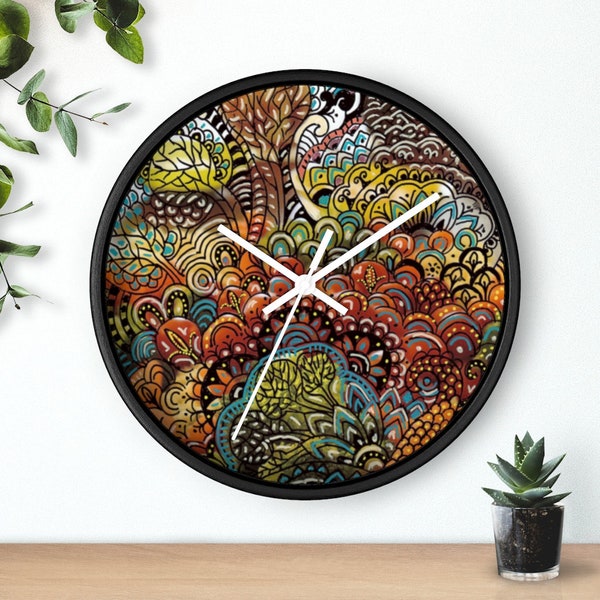 Colorful handmade boho Wall clock, Unique mandala 10" round clock, Artistic design clock, Housewarming clock gift