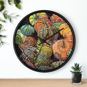 Colorful ethnic fruits design Wall clock, Pumpkin mandala round clock, Artistic 10&quot; clock, Unique design wall clock decor, Housewarming gift