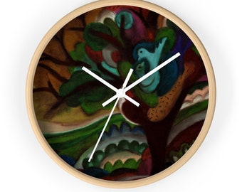 Artistic Abstract round 10" Wall clock,Blue Birds clock design, Decorative modern art clock, Birds wall clock decor, Housewarming gift