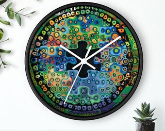 Artistic Colorful 10" round wall clock,  Unique Mandala designer Wall clock, Puzzle art clock, Kids wall clock gift, Bubbles clock decor