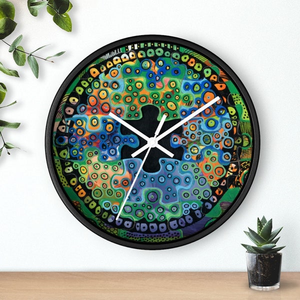 Artistic Colorful 10" round wall clock,  Unique Mandala designer Wall clock, Puzzle art clock, Kids wall clock gift, Bubbles clock decor