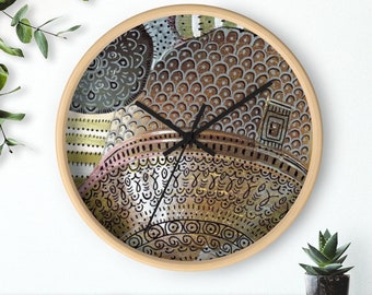 Boho design round Wall clock, Decorative Artistic 10" clock decor, Unique abstract Brown clock gift, Housewarming mandala art gift decor