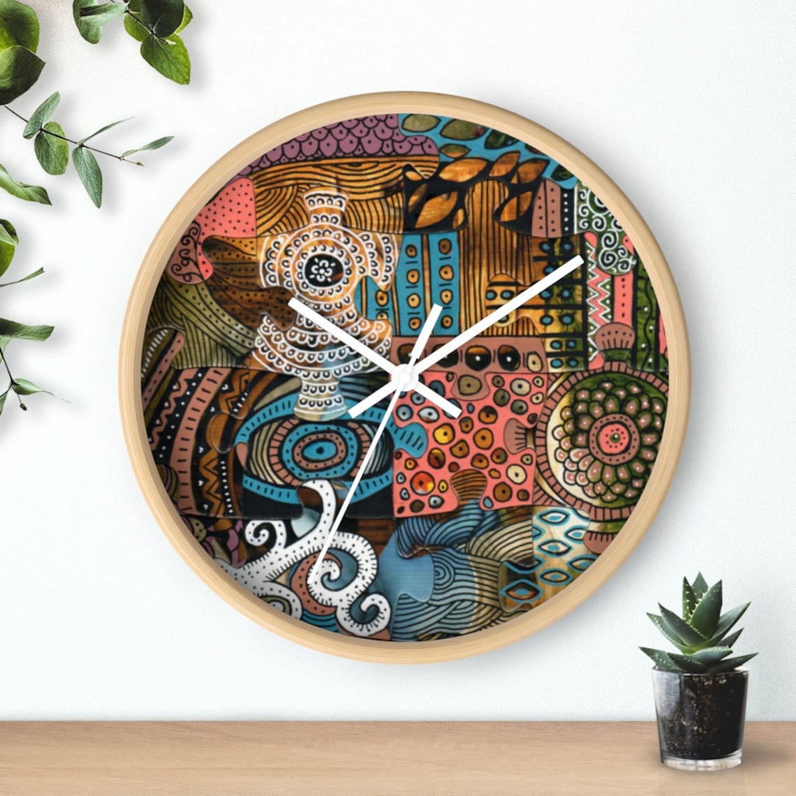 Artistic Round Wall Clock Primitive 10 Clock Puzzle Etsy