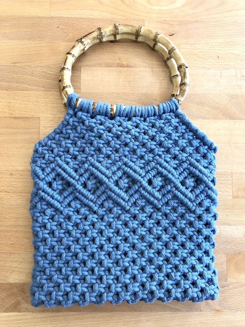 Macrame Handbag With Bamboo Handles Macrame Purse Etsy