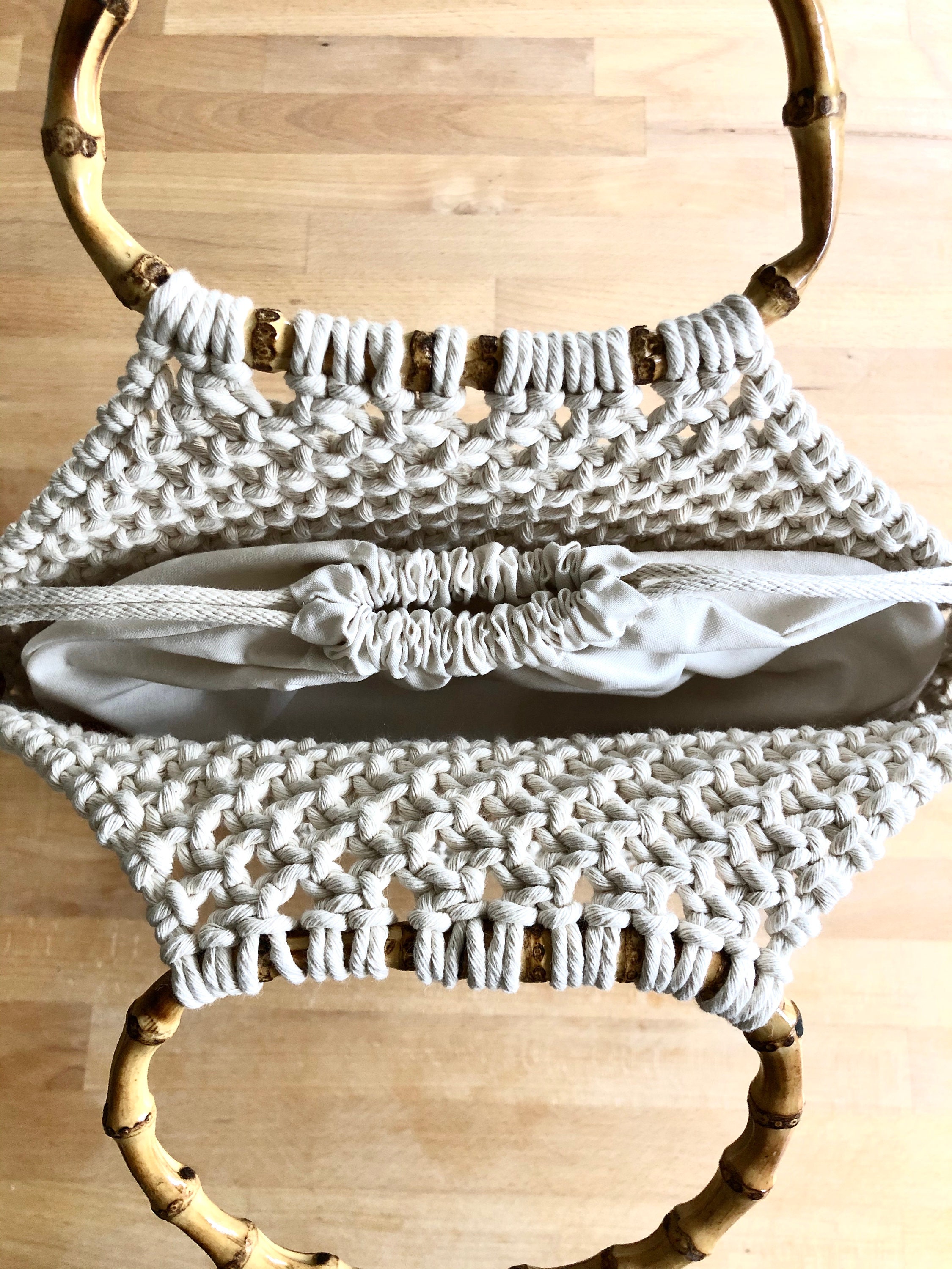 Macrame tote bag with bamboo handles and wood beads Macrame Etsy