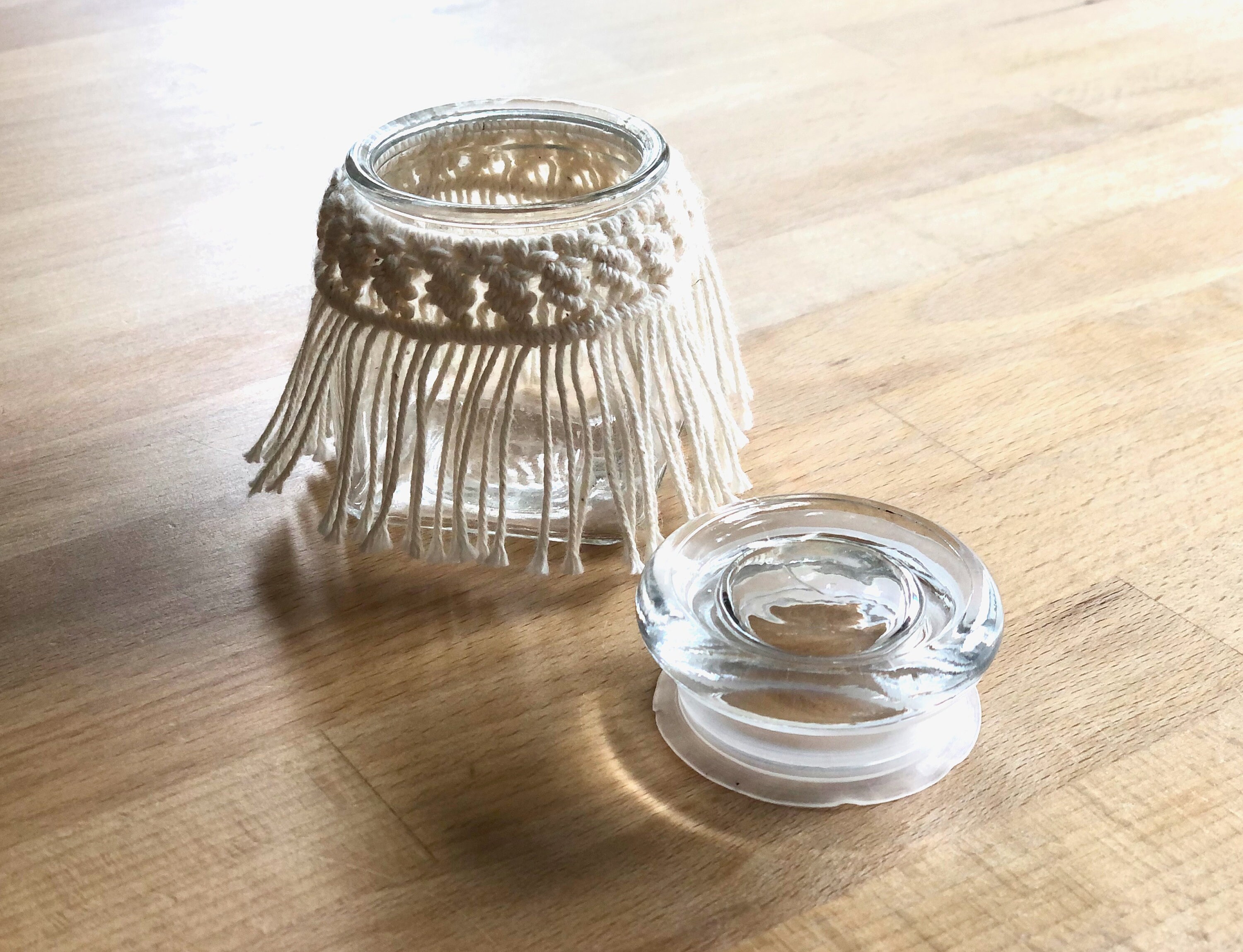 Macrame tea light holder Macrame glass container with lid Etsy