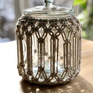 Macrame canister Macrame jar Macrame container Boho inspired home decor Unique gift idea image 3