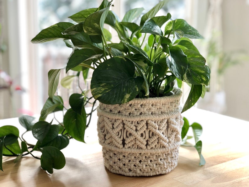 Macrame basket Macrame plant pot cozy Boho inspired home decor Unique gift idea imagem 2