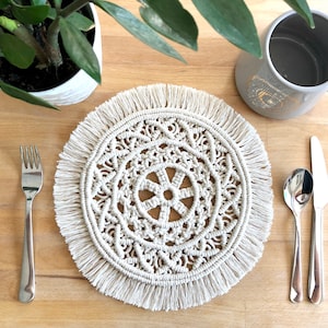 Handmade Macrame Doily: Boho Table Decor, Plant Pot Mat (10 inch)