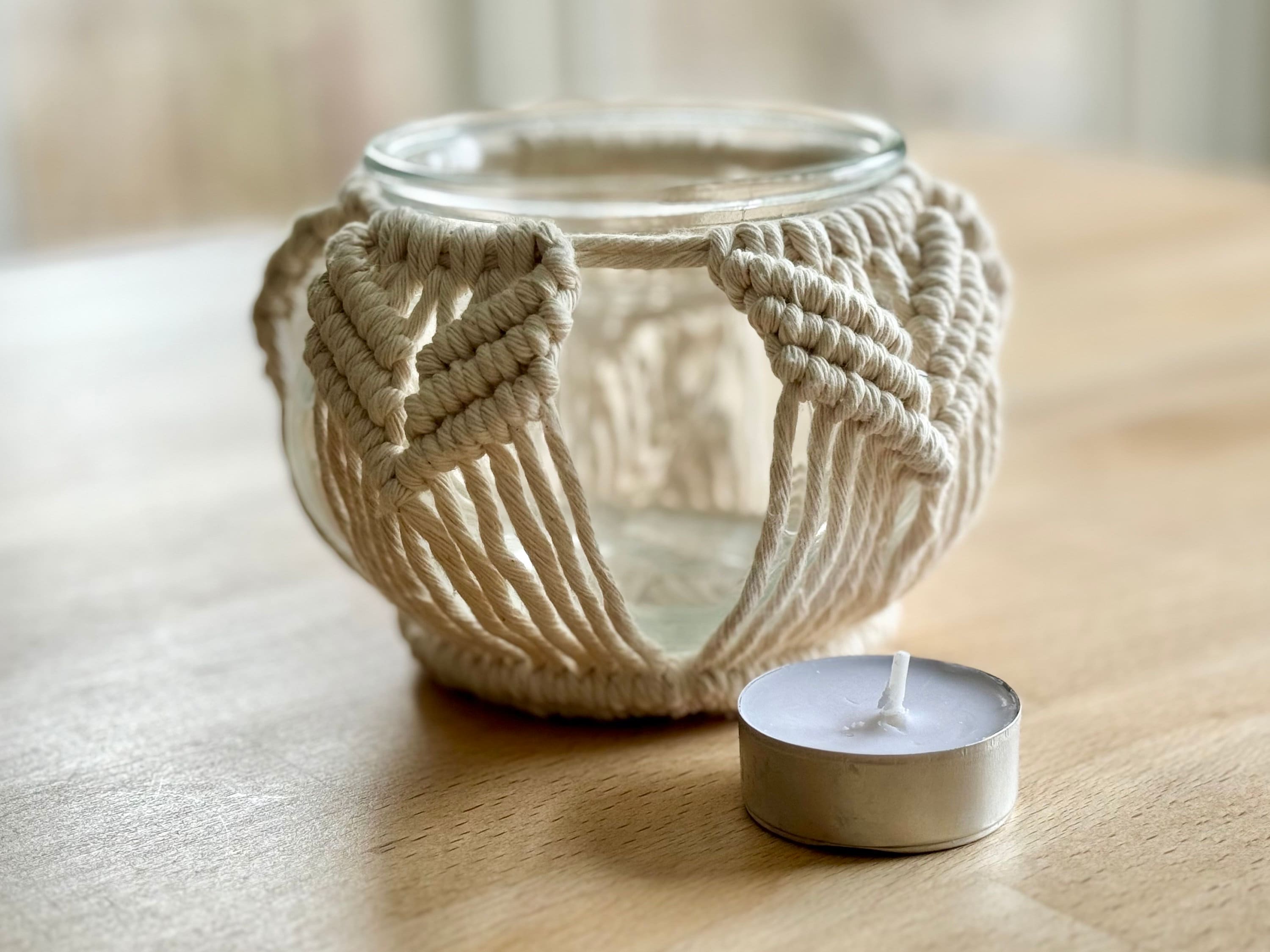 Macrame Covered Tea Light Holder: Boho Candleholder - Etsy