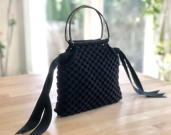 Handgemachte Makramee Handtasche: Boho Baumwolle Geldbörse mit Metallgriffen