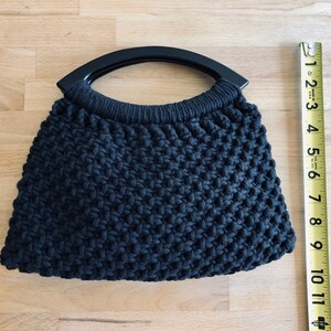 Macrame handbag with black wooden handles Macrame clutch Drawstring cotton liner Boho inspired fashion Unique gift idea image 8