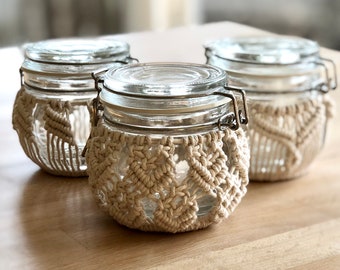 Macrame covered jars (set of 3) | Boho inspired home decor | Unique gift idea