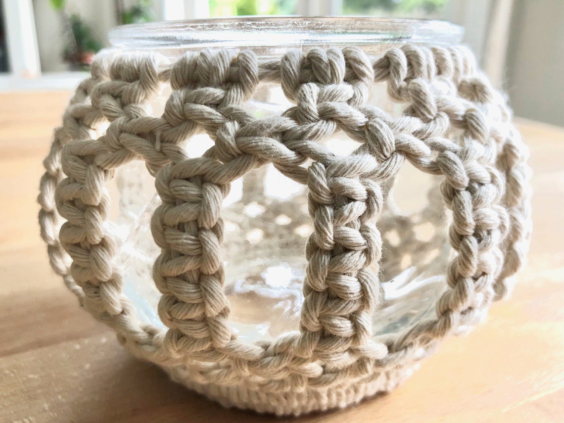 Macrame tea light holder Macrame glass candle holder Boho Etsy