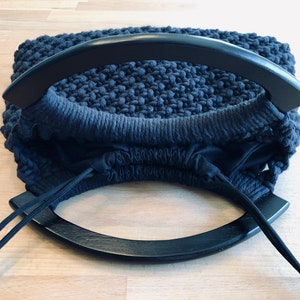 Macrame handbag with black wooden handles Macrame clutch Drawstring cotton liner Boho inspired fashion Unique gift idea image 5