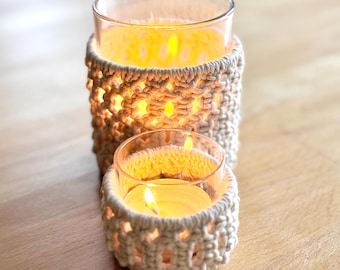 Makramee Teelichthalter Set: Boho Tischdeko mit Glaseinsätzen