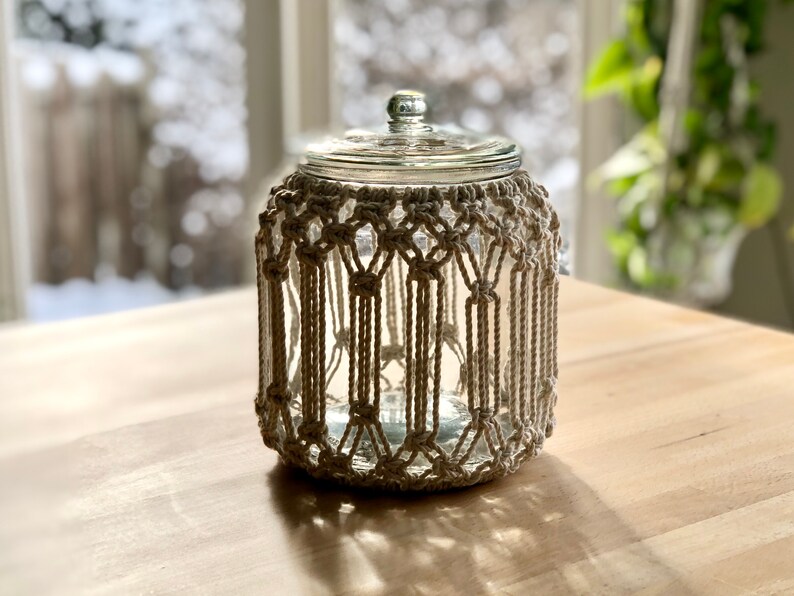 Macrame canister Macrame jar Macrame container Boho inspired home decor Unique gift idea image 2