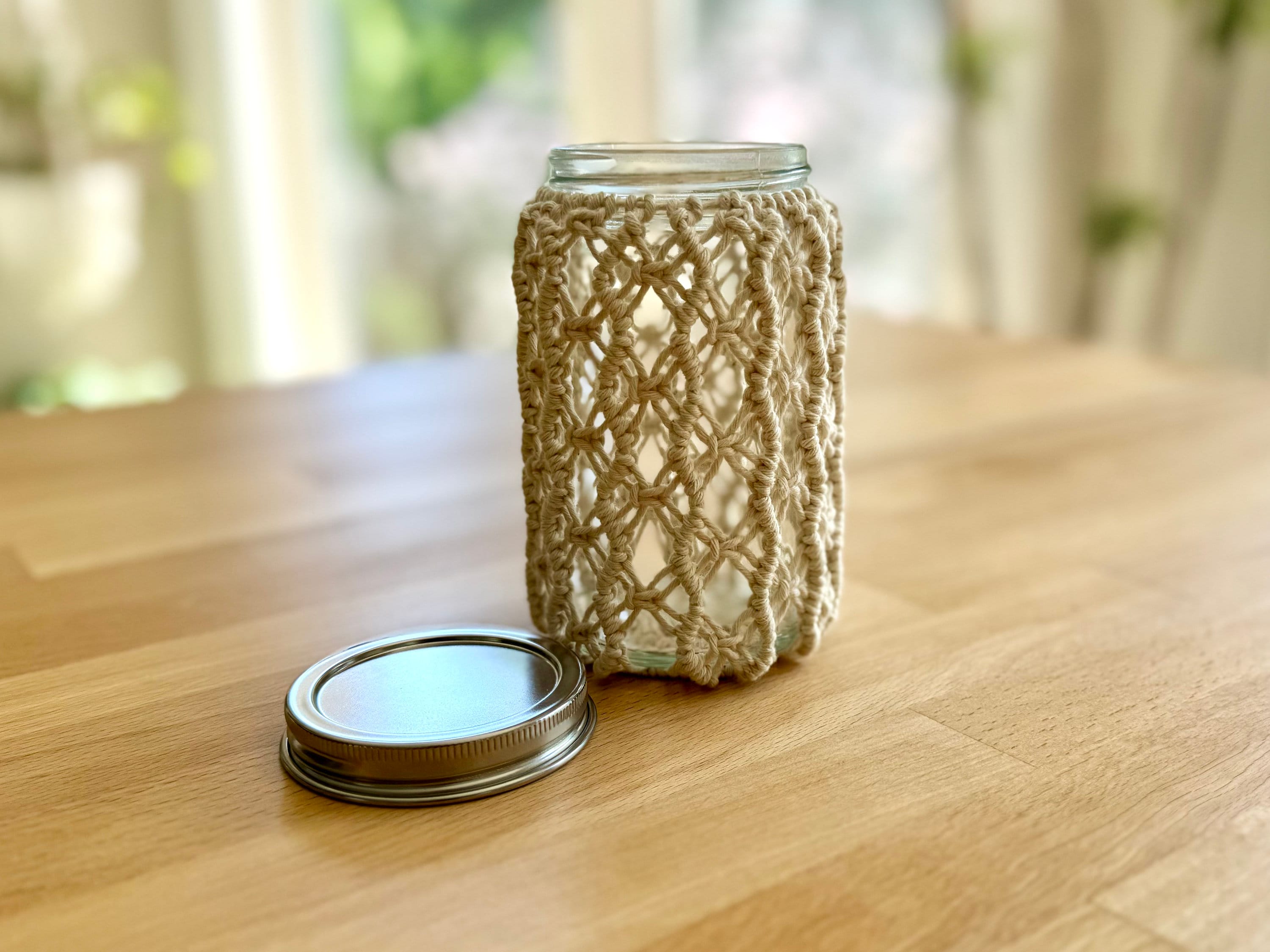 Macrame covered jar with lid | Boho inspired home decor | Unique gift idea