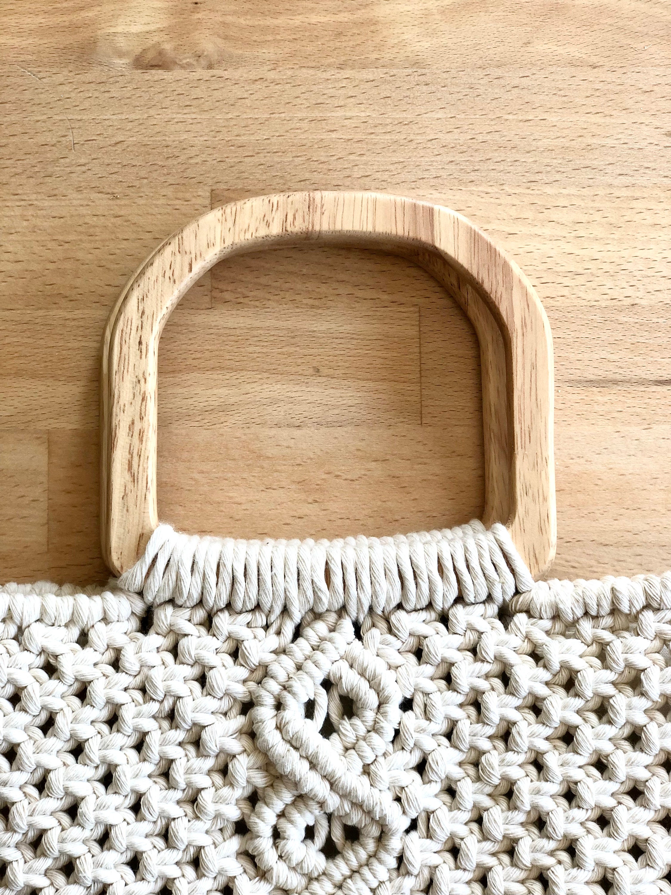 Macrame Box Handles Macrame Handbag With Natural Wood Handles: Boho Cotton Tote - Etsy