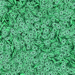 Puede incluir: Un fondo verde con un patrón de cientos de pequeños billetes de dólar verdes.