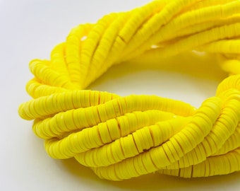 1 Strand Neon Yellow Heishi Beads 6mm, Polymer Clay Beads, Y2K Heishi Bracelet Beads,African Vinyl Disc Beads, Beads, Polymer Clay Jewelry