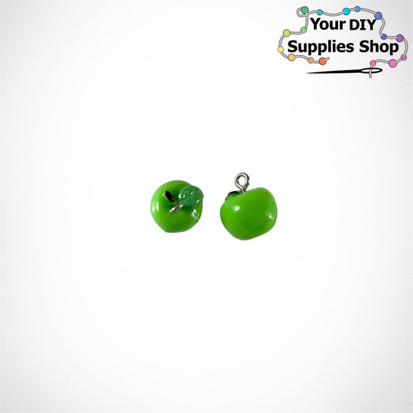 2PCs / 4 PCs Green Apple Charms Fruit Resin Charms 3D