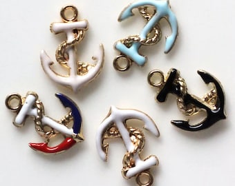 5 PCS or 10 PCs Mix Random Color Beautiful Cute Nautical Marina Ship Anchor charms for bracelet, necklace, earrings, keychain, pierce