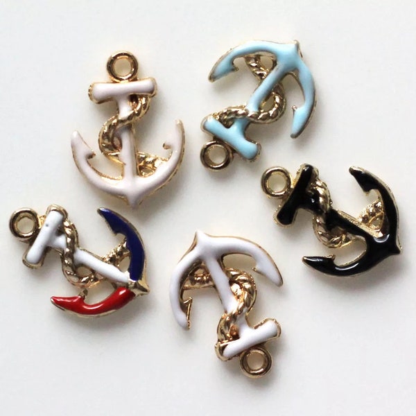 5 PCS or 10 PCs Mix Random Color Beautiful Cute Nautical Marina Ship Anchor charms for bracelet, necklace, earrings, keychain, pierce