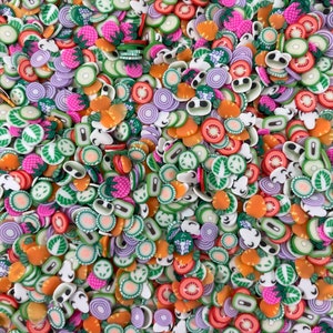 5g/10g/20g Mixed Color Vegetable Polymer Clay Slices, Fimo Tomato Slices, Veggie Slices for Slime & Nail Art, Kawaii Miniature Cucumber 5 mm