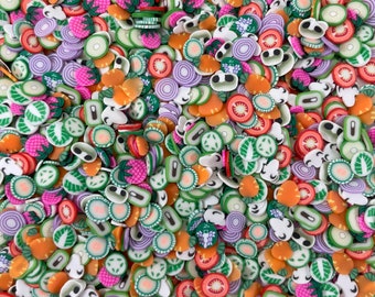 5g/10g/20g Mixed Color Vegetable Polymer Clay Slices, Fimo Tomato Slices, Veggie Slices for Slime & Nail Art, Kawaii Miniature Cucumber 5 mm