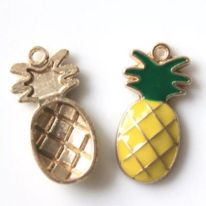 5 Pcs or 10 Pcs Pineapple Charms Fruit Gold Plated Enamel Charms