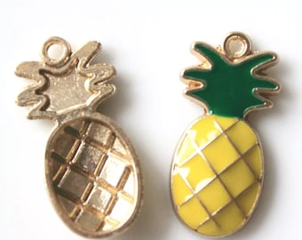 5 Pcs or 10 Pcs Pineapple Charms Fruit Gold Plated Enamel Charms