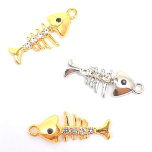 1 Pcs FISH Craft Charms Earring Pendants Ornament Gold Plated Enamel Charms