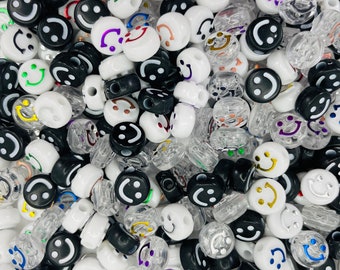 Mixed Smile Happy Face Acrylic Beads 10x5mm Round Flat Beads 25/50/100 pcs Mixed Colors DYI Jewelry Making Smiling Face Beads Supplies