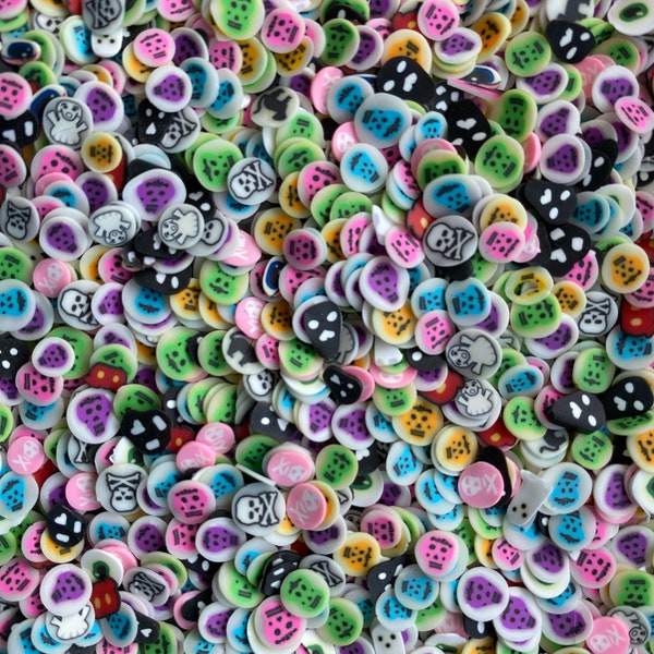 5g/10g/20g Mixed Color Halloween Polymer Clay Slices, Fimo Skull Slices, Zombie Slices for Slime & Nail Art, Kawaii Miniature Halloween 5 mm