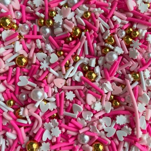 5g/10g/20g/100g Mixed Color Pink Sprinkles Polymer Clay Slices, Fimo Princess Sprinkles Slices for Slime Resin Art Kawaii Pink Hearts