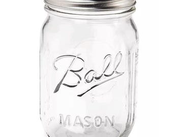Ball Pint Mason Jar 16 oz glazen pot met normale opening met deksel en band | Wissen | Gemaakt in de VS | Nieuw | Enkele pot