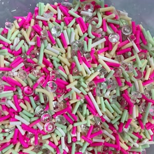 5g/10g/20g/100g Mixed Pink and Lime Colors Sprinkles Polymer Clay Slices, Fimo Sprinkles Slices Sprinkles Slices for Slime Nail Art Kawaii
