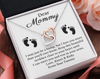 Aan mijn mama hart ketting van Baby Bump, verwacht vrouw cadeau van buik, in elkaar grijpende harten ketting, nieuwe moeder als zwangerschapscadeau