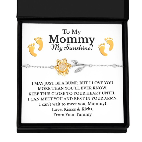 Mommy to Be Gift, First Time Mommy, Expecting Mom Sunflower Bracelet Luxury Box