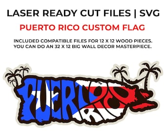 Puerto Rico Flag Map SVG - Wooden Wall Art: size 32" x 12"
