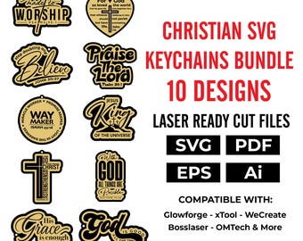 10 christliche Schlüsselbund Designs SVG | Schrift Schlüsselanhänger für Laserschneiden | Bibel-Vers-Digitale Dateien