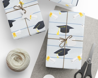 Papel de embrulho para caderno de formatura com linhas | Estampa de chapéu e diploma