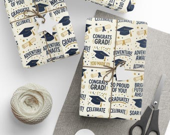 Papel de embrulho para formatura | Estampa de chapéu e diploma