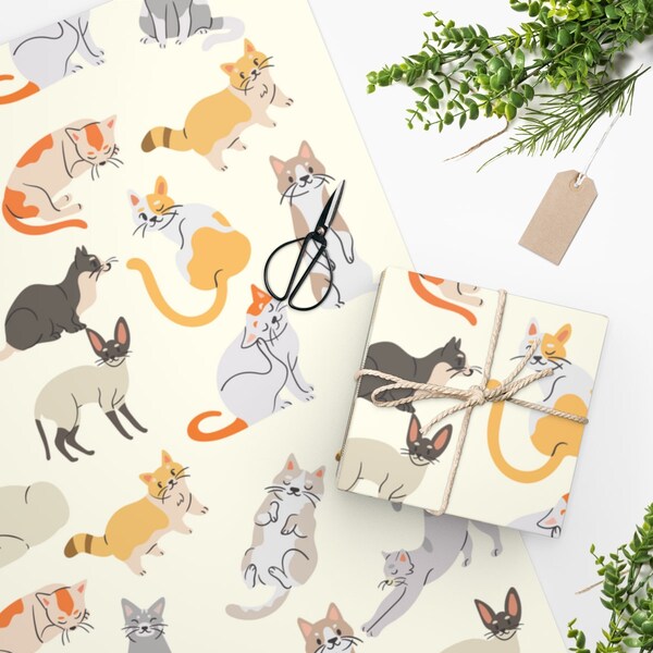 Cute Cat Wrapping Paper - Trendy Kitty Cat Gift Wrap, Birthday Christmas, Cat Lady