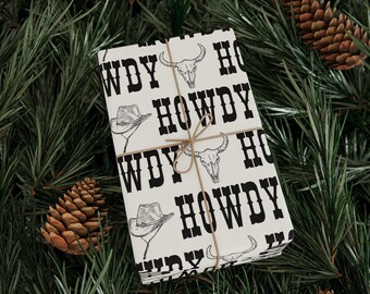 Papel de embrulho estilo faroeste | Botas de cowboy, chapéu, ferradura, crânio de touro