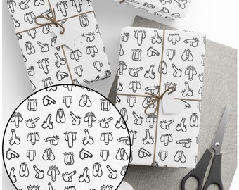 Papel de embrulho com desenho de pênis | Papel de embrulho com desenhos engraçados de pênis | Papel de embrulho para lembrancinha de despedida de solteira (para adultos)