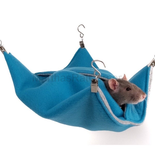 Pillowcase style hammock - 10x10in - free hanging clips included - great for rats, sugar gliders, squirrels