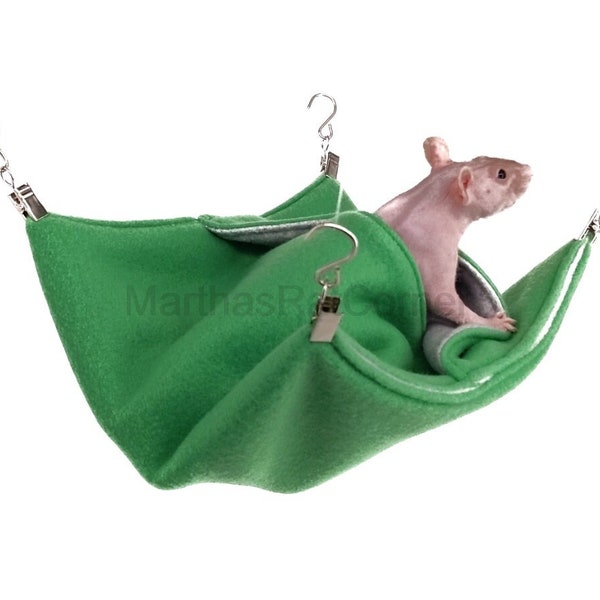 Pillowcase style hammock - 10x10in - free hanging clips included - great for rats, sugar gliders, squirrels