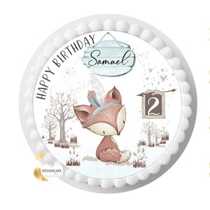 Cake topper birthday FOREST ANIMALS personalized name number children edible image boy, bear, fox, rabbit.. cake image sugar image fondant